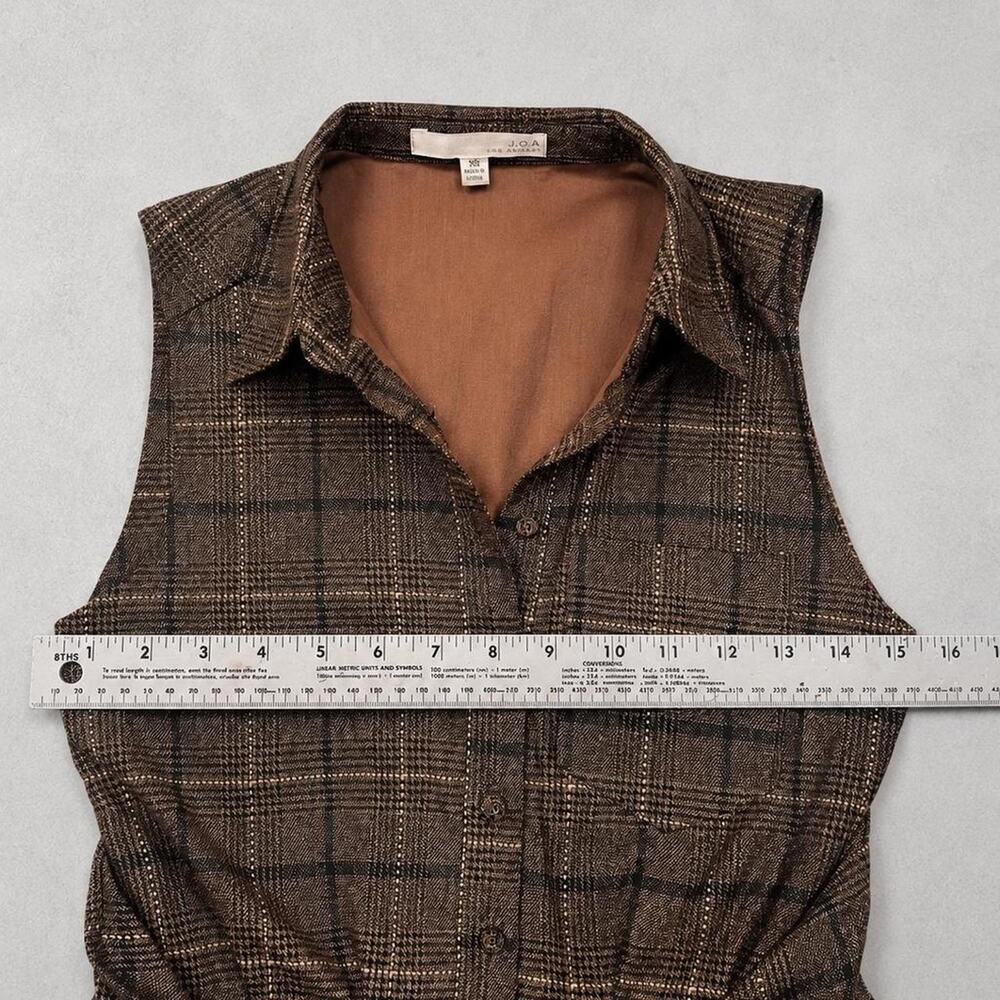 J.O.A. Los Angeles Brown Plaid Fit & Flare Shirt Dress XS - Picture 6 of 6